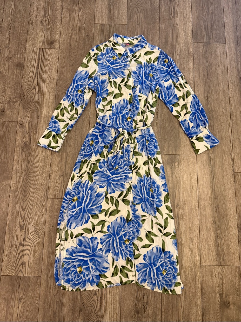 Vince Camuto Floral Maxi Button Up Long Sleeve Women’s Large Dress